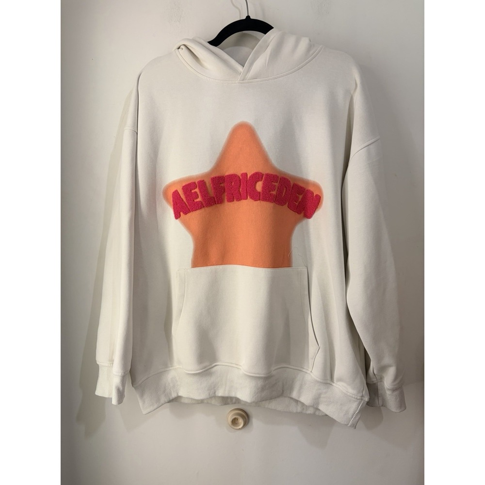 Elfric Eden Star Graphic Hoodie Cream Pink Oversized Streetwear Size Large
